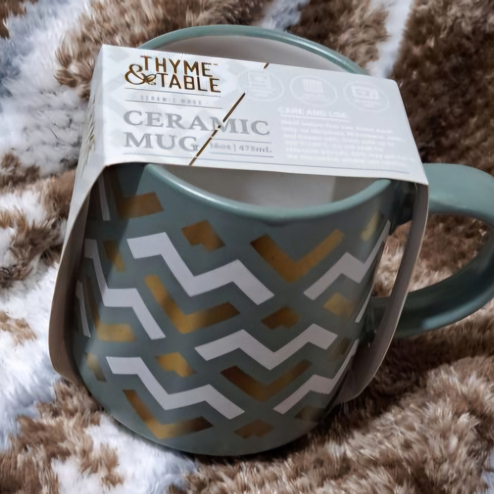 803. NWT Thyme & Table Ceramic Mug with Chevron Pattern